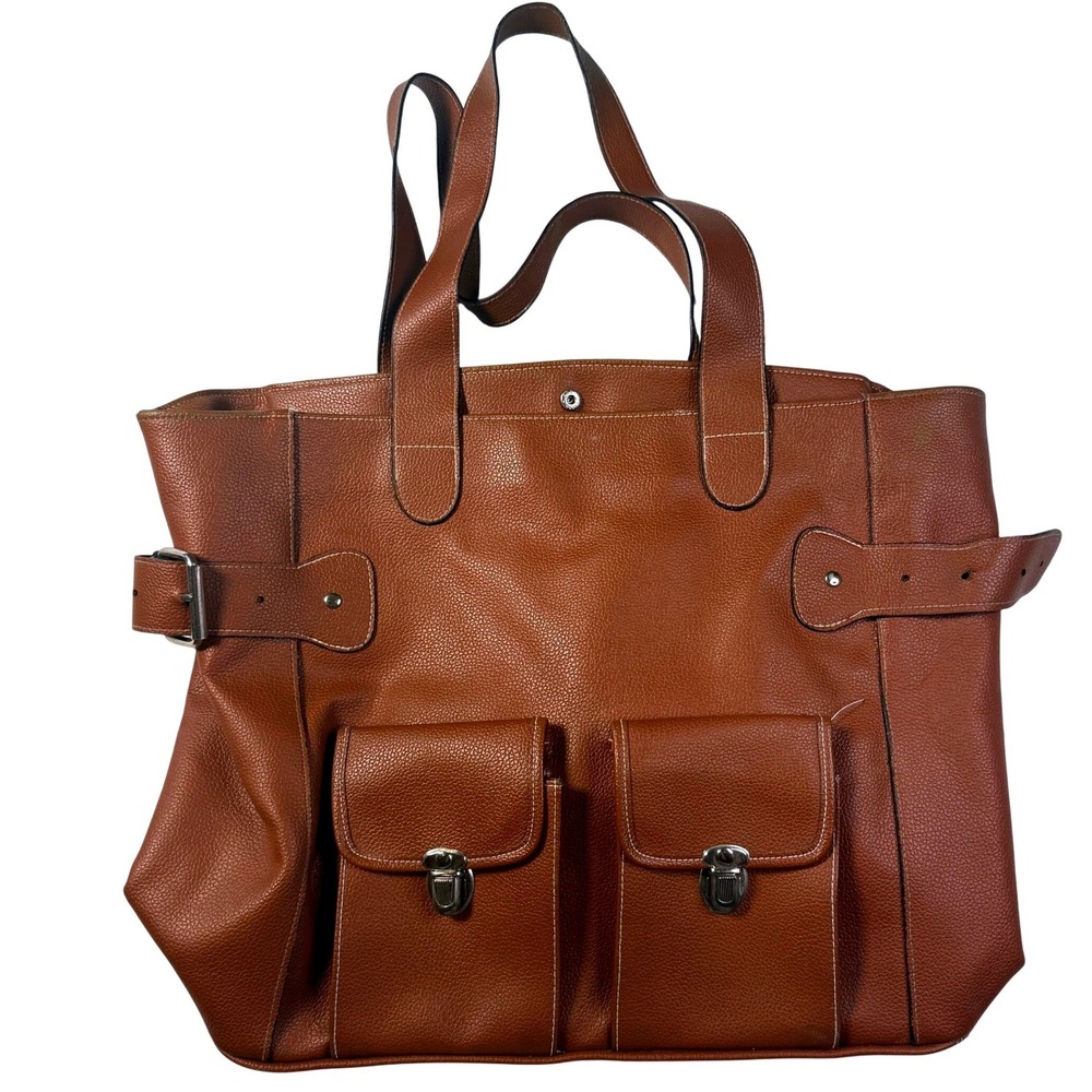 Vintage Signature Club A Tote Bag Brown Pebbled Faux Leather Dark Academia Work